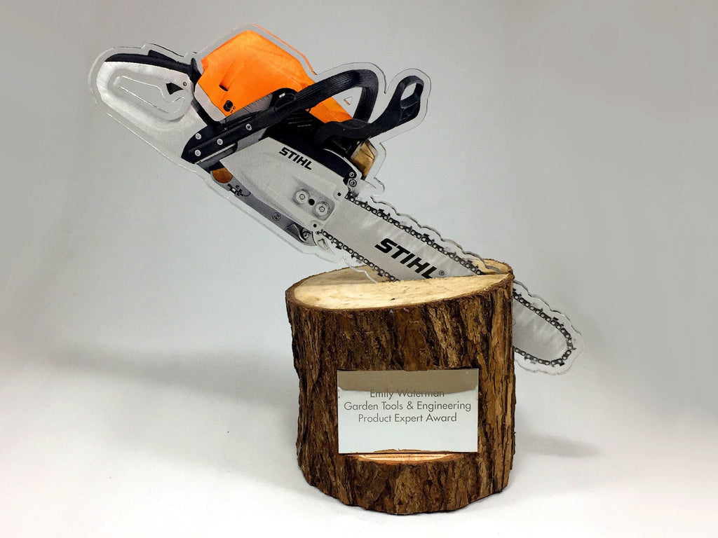 Acrylic Chainsaw and Log Award