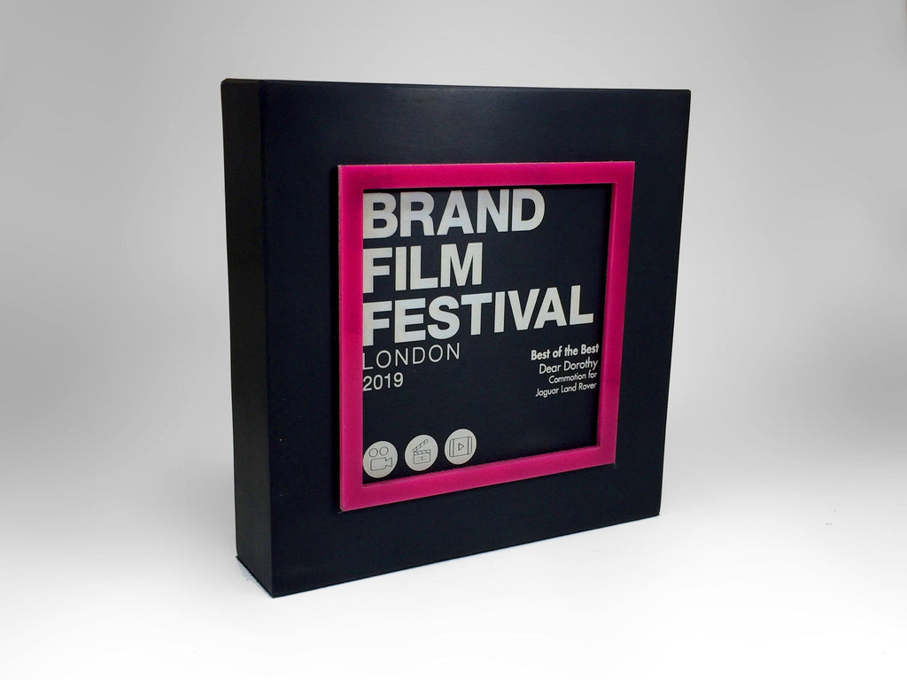 Brand Film Festival Black Aluminium Block with Pink Perspex Award
