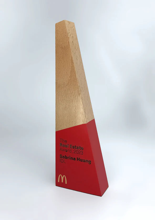  trepezium award - heavyweight maple and walnut timber with brand colours