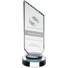 Clear Glass Plaque with Black Neck and Round Base - 225mm