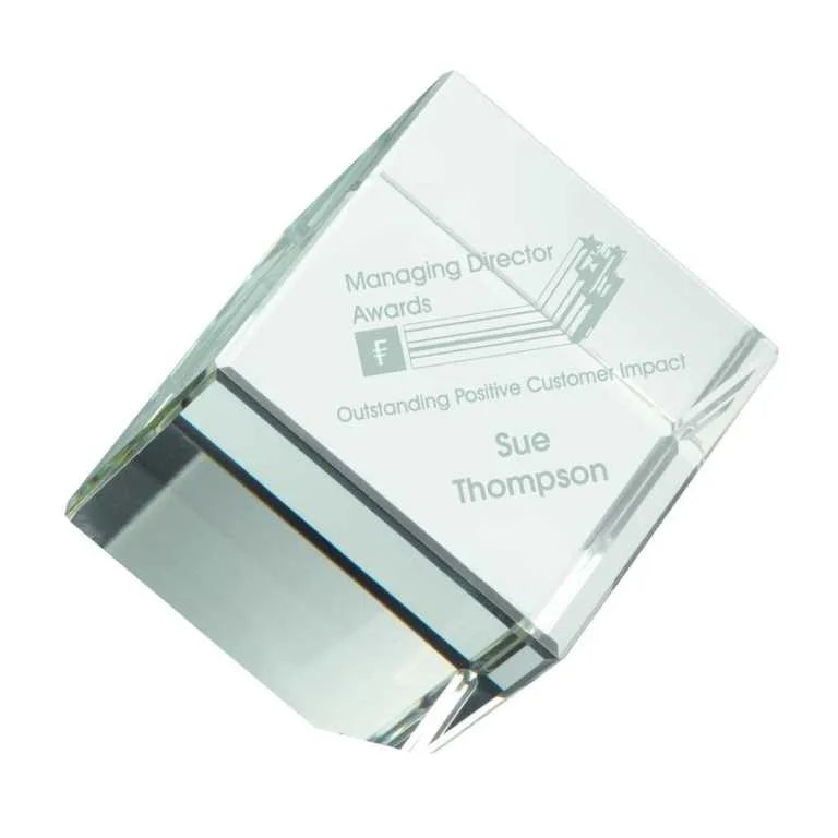 Clear Glass Cube Paperweight In Box - 83mm
