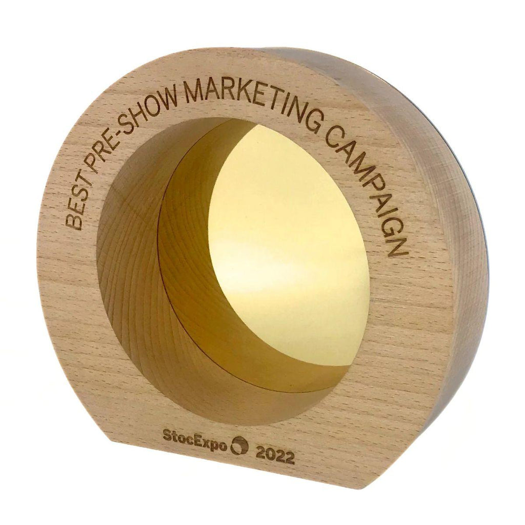 Gold Mirrored background on eco wooden award.
