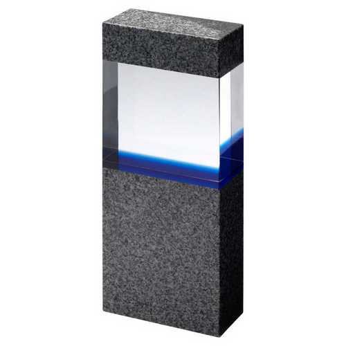 Clear/Blue Glass within Grey Marble Column - 220mm
