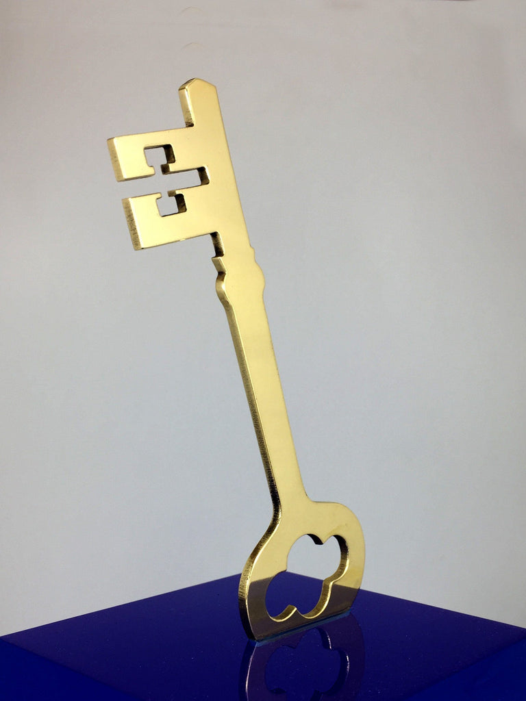 Gold Key on Blue Acrylic Base