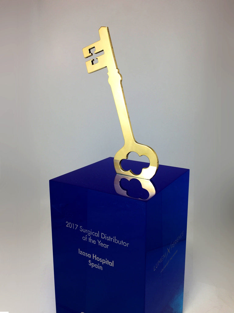 Gold Key on Blue Acrylic Base