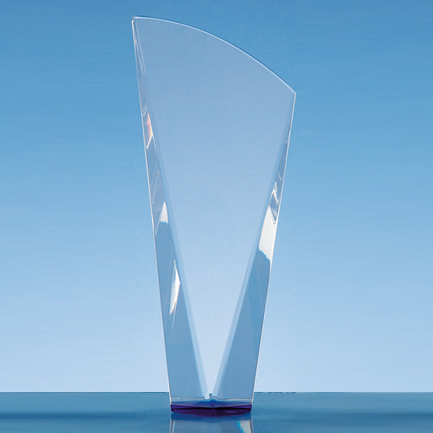 23.5cm Clear Optical Crystal Facet Shard Award with a Sapphire Blue Base