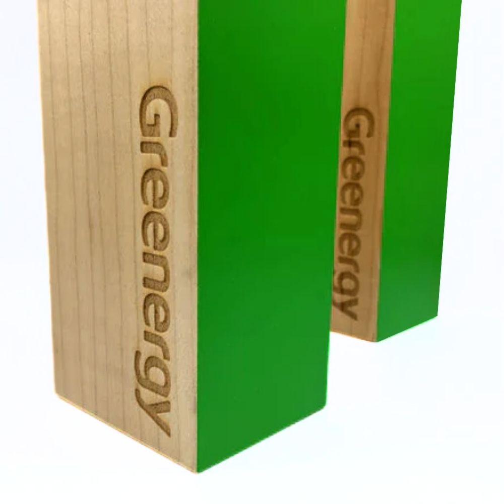 green and wooden award with Greenergy written on the side