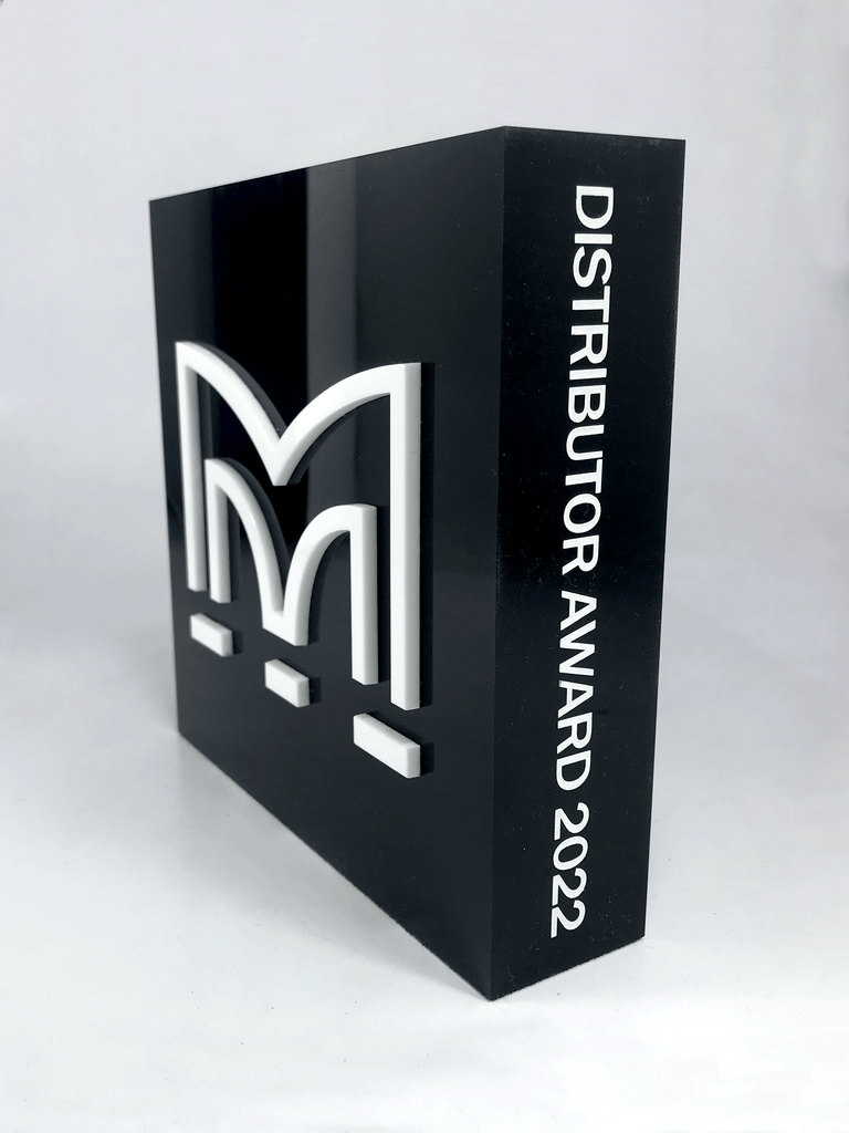 White Perspex M on Black Acrylic Award Creative Awards London Limited