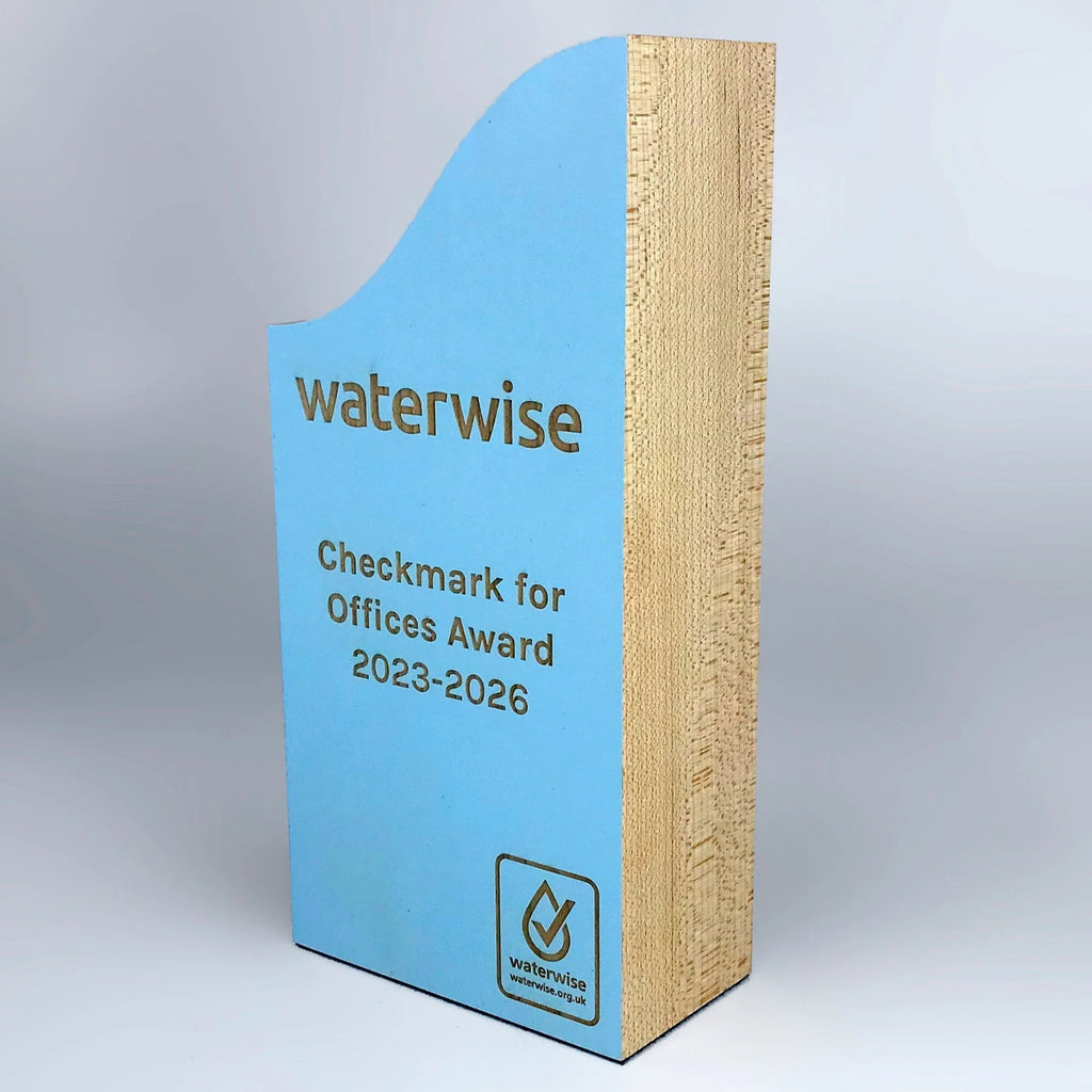 Curve award - heavyweight, sustainably sourced (FSC-approved), maple timber. Wave shaped top. Colour on front face.
