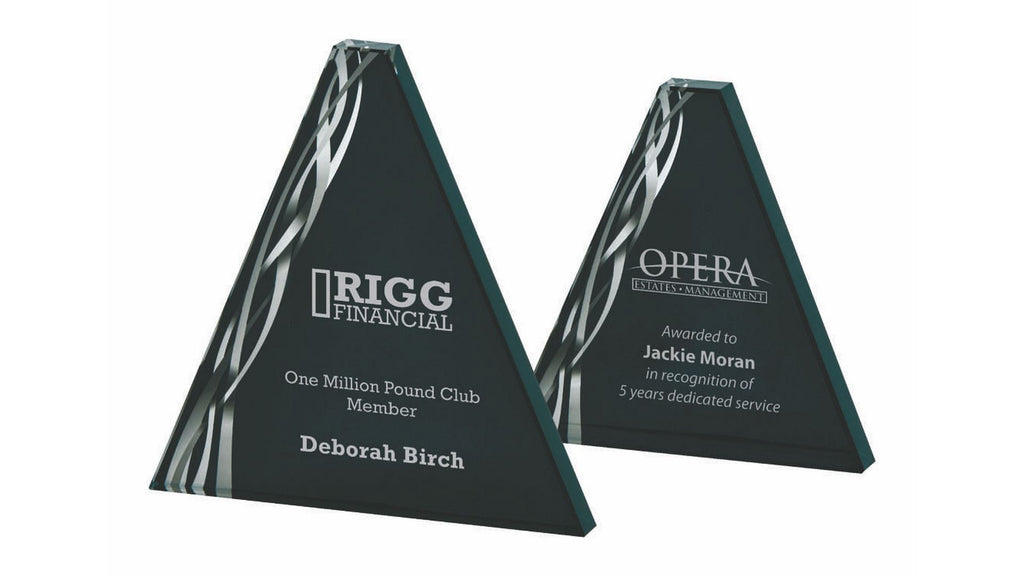 Triangular Silver Glass Award - Black Background - 160mm