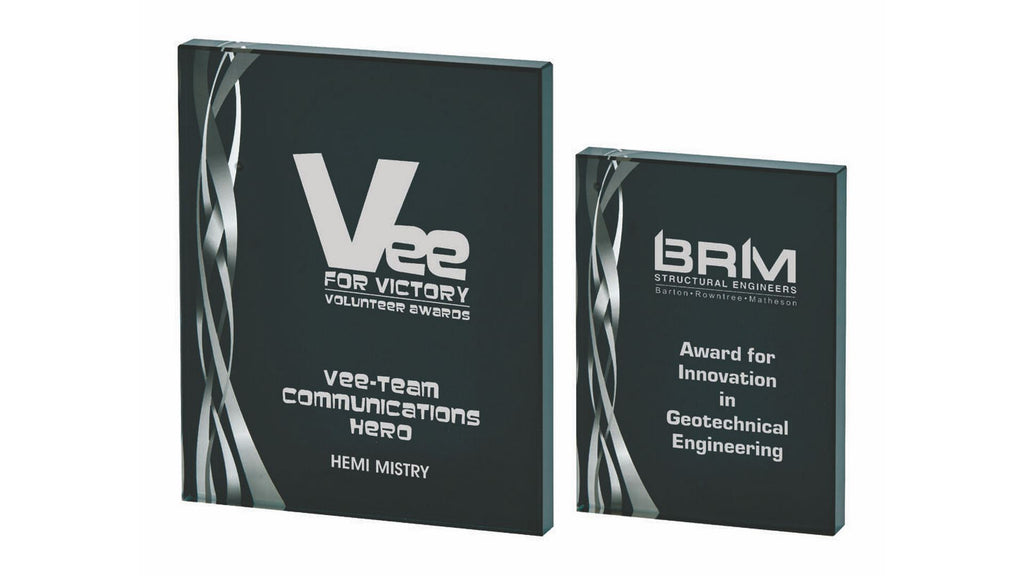 Rectangular Silver Glass Award - Black Background - 160mm