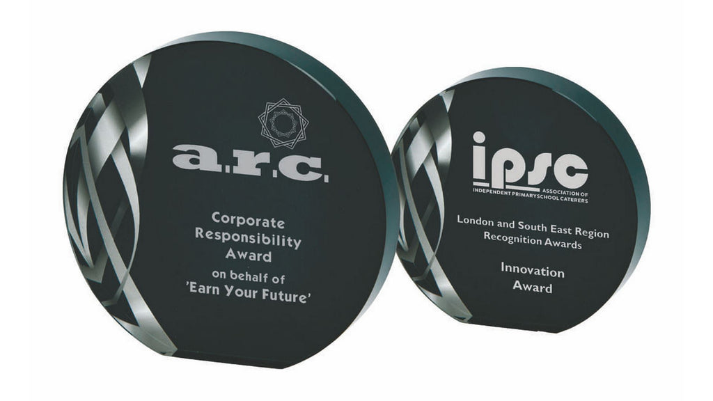 Circular Silver Glass Award - Black Background - 110mm