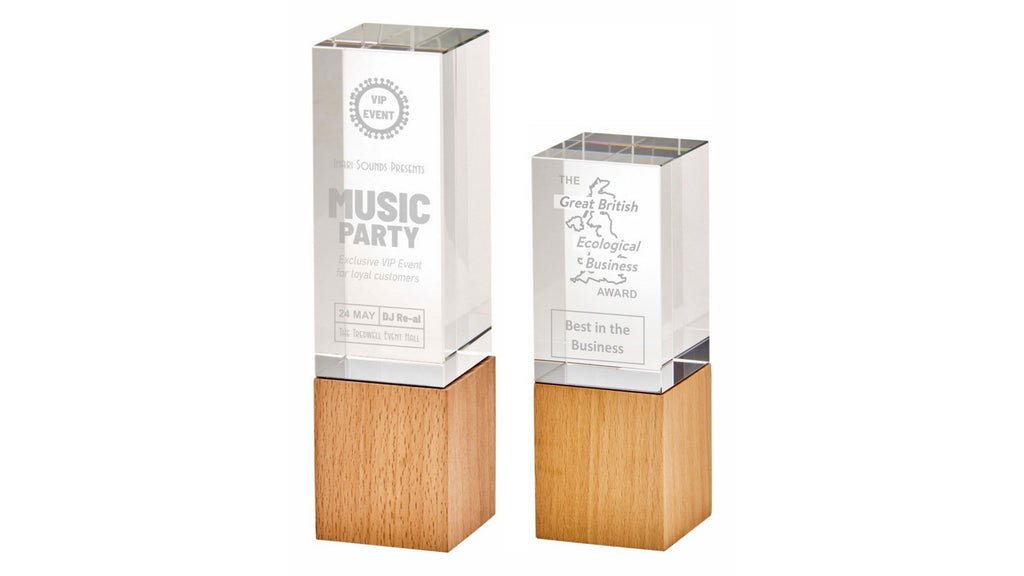 Glass Block with Wooden Base - 170mm