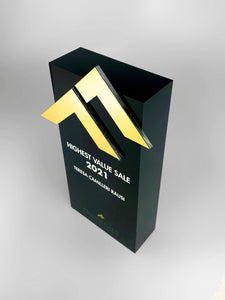 Black Acrylic Block with Gold Chevrons Award Creative Awards London Limited