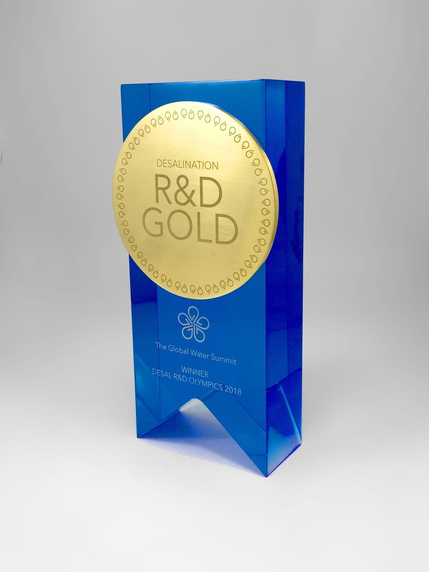 Gold and Blue Acrylic Water Award