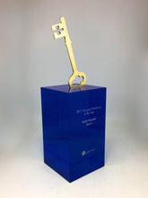 Load image into Gallery viewer, Gold Key on Blue Acrylic Base
